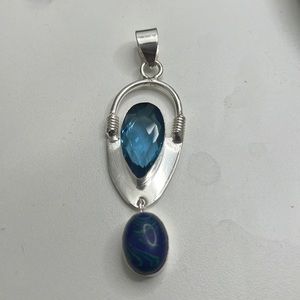 925 S Aquamarine Natural Azurlite Malachite Gemstone Drop Pendant With Stone